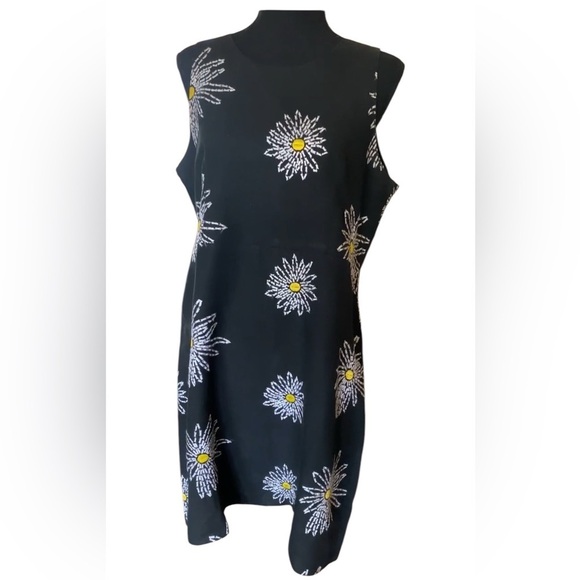 CHRISTY ALLEN LINEN EMBROIDERED FLORAL DRESS BLACK WHITE YELLOW SIZE LARGE GOTH - Picture 5 of 13